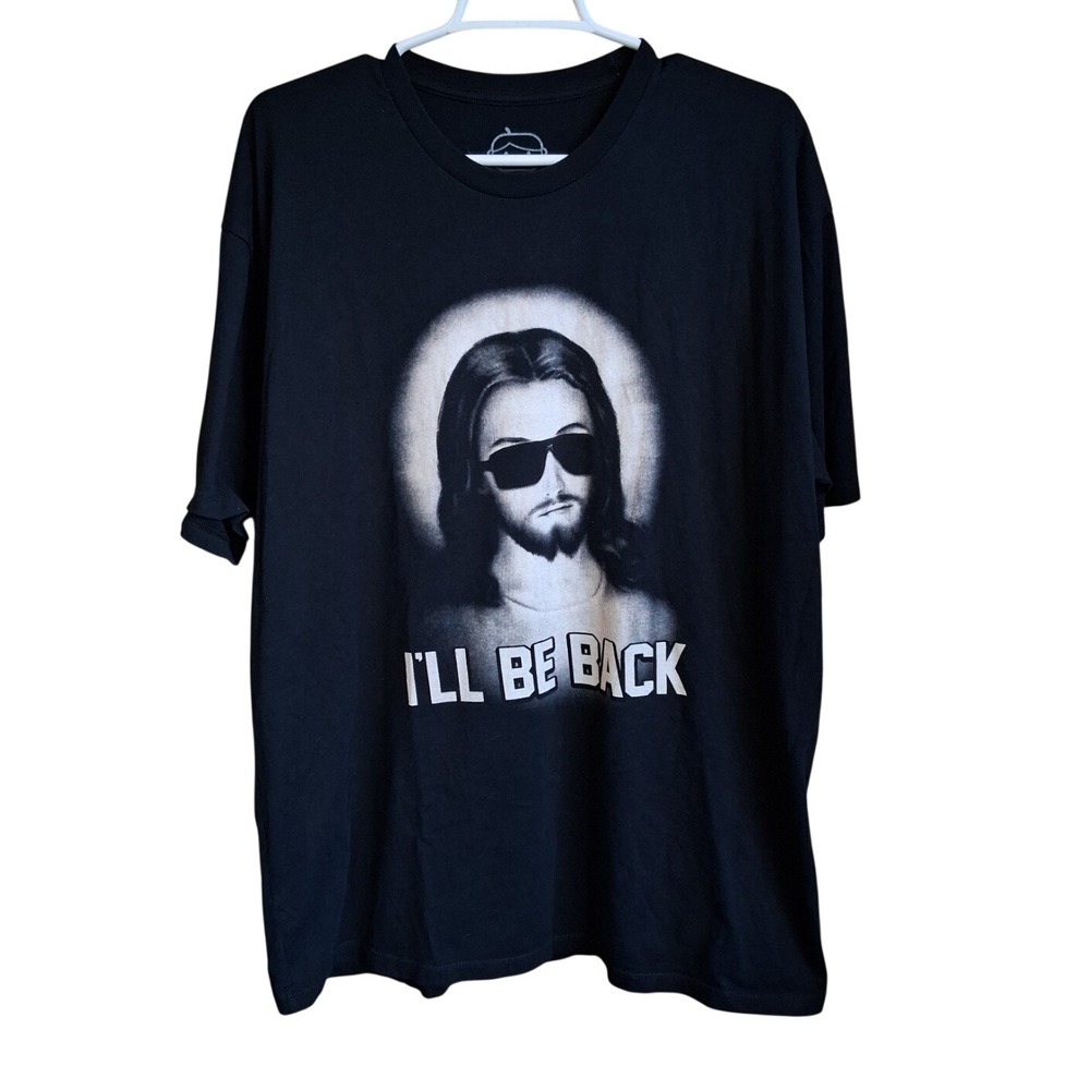Goodie Two Sleeves Jesus I'll Be Back Black SS Tee XXL Religion Humor EUC
